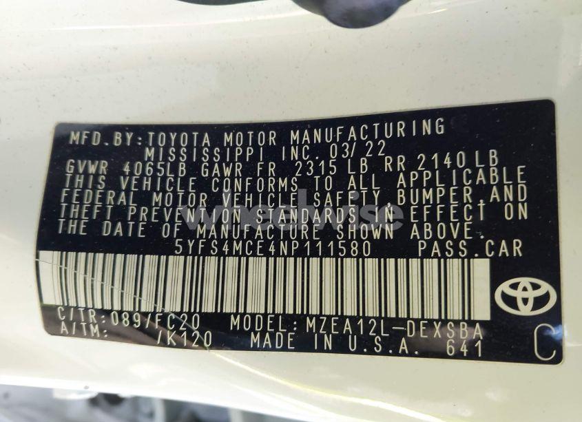 Photo 9 of 2022 Toyota Corolla SE (VIN 5YFS4MCE4NP111580)