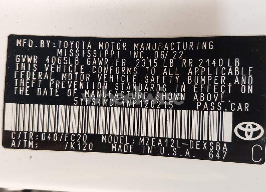 Photo 9 of 2022 Toyota Corolla SE NIGHTSHADE EDITION (VIN 5YFS4MCE4NP120215)