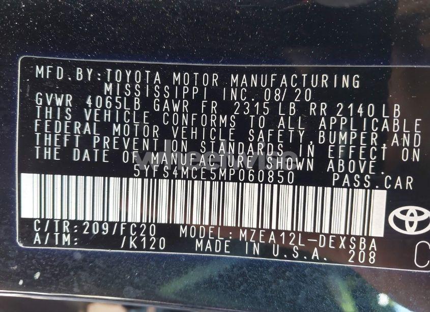 Photo 9 of 2021 Toyota Corolla SE NIGHTSHADE EDITION (VIN 5YFS4MCE5MP060850)