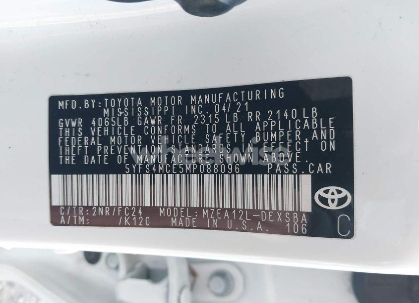 Photo 9 of 2021 Toyota Corolla SE APEX EDITION (VIN 5YFS4MCE5MP088096)