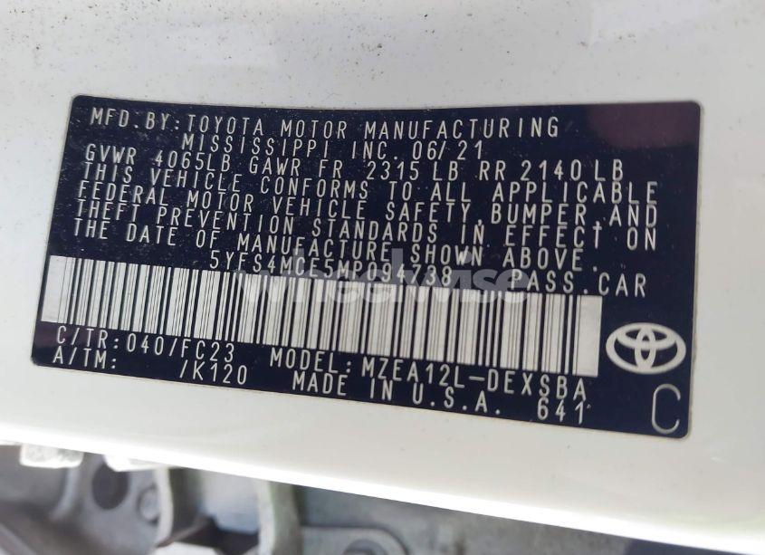 Photo 9 of 2021 Toyota Corolla SE (VIN 5YFS4MCE5MP094738)