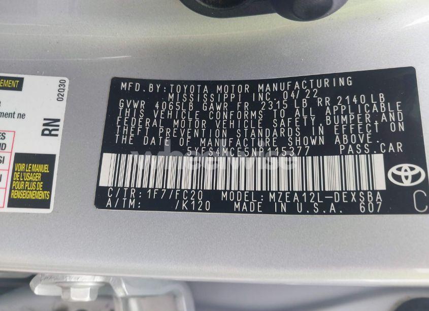 Photo 9 of 2022 Toyota Corolla SE NIGHTSHADE EDITION (VIN 5YFS4MCE5NP115377)