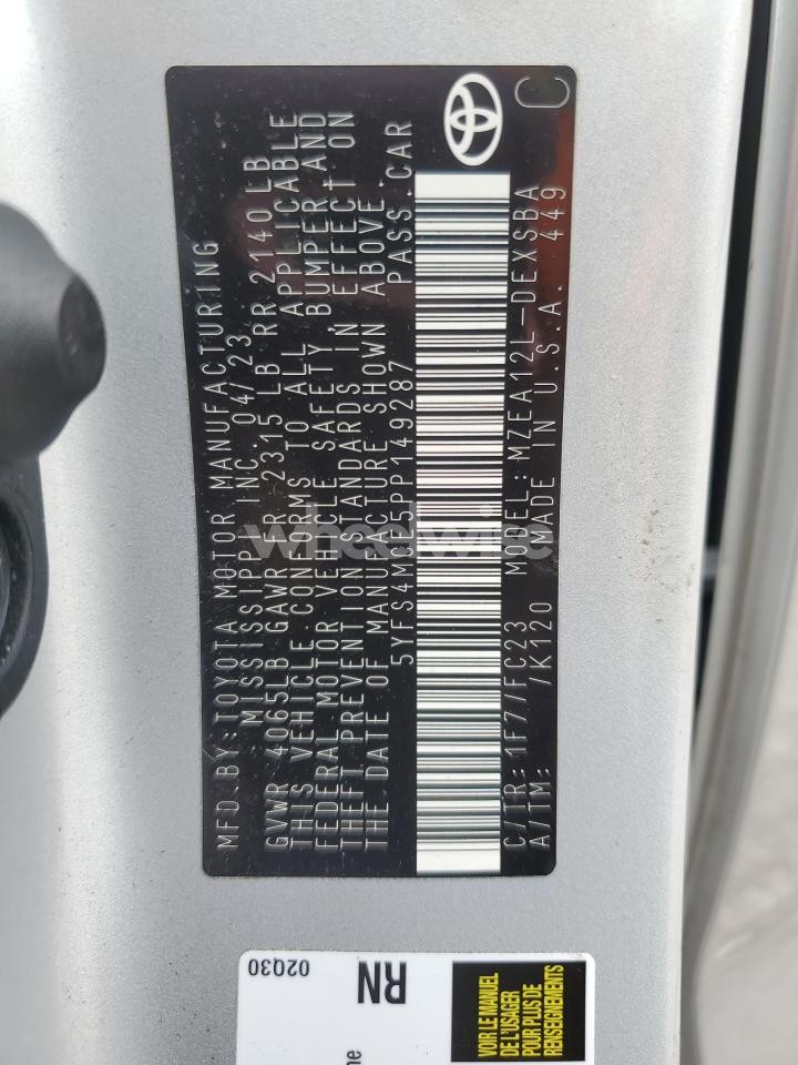 Photo 12 of 2023 TOYOTA COROLLA SE (VIN 5YFS4MCE5PP149287)