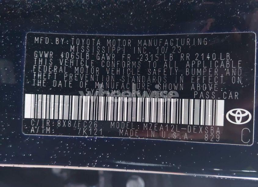 Photo 9 of 2024 Toyota Corolla SE (VIN 5YFS4MCE5RP172359)