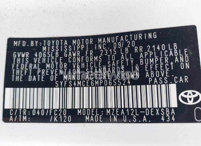 Photo 9 of 2021 Toyota Corolla SE (VIN 5YFS4MCE6MP065524)