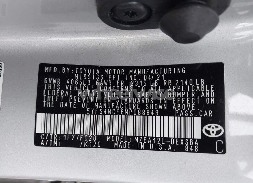 Photo 9 of 2021 Toyota Corolla SE (VIN 5YFS4MCE6MP088849)