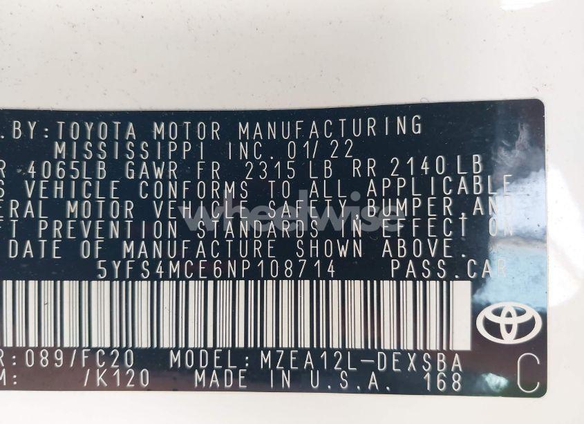 Photo 9 of 2022 Toyota Corolla SE (VIN 5YFS4MCE6NP108714)