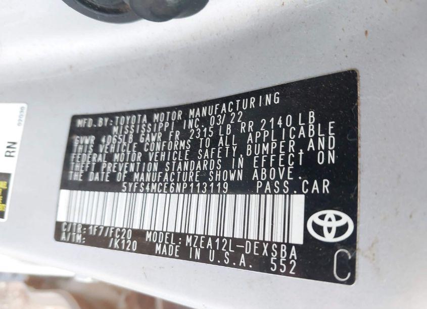 Photo 9 of 2022 Toyota Corolla SE NIGHTSHADE EDITION (VIN 5YFS4MCE6NP113119)