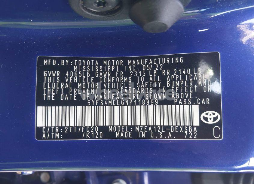 Photo 9 of 2022 Toyota Corolla SE (VIN 5YFS4MCE6NP118899)