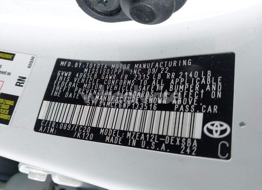 Photo 9 of 2022 Toyota Corolla SE (VIN 5YFS4MCE6NP133516)