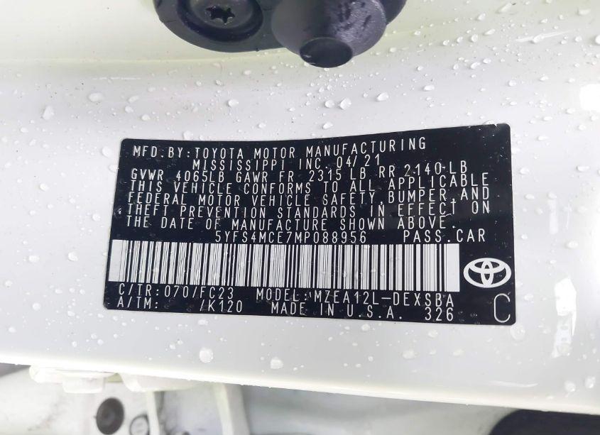 Photo 9 of 2021 Toyota Corolla SE (VIN 5YFS4MCE7MP088956)