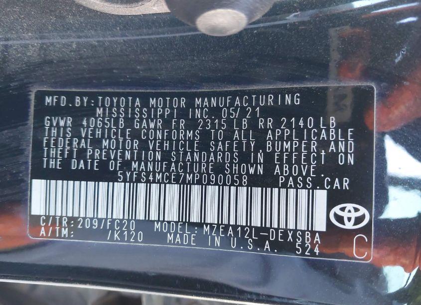 Photo 9 of 2021 Toyota Corolla SE (VIN 5YFS4MCE7MP090058)