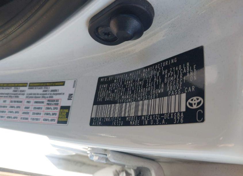 Photo 9 of 2021 Toyota Corolla SE APEX EDITION (VIN 5YFS4MCE7MP091601)