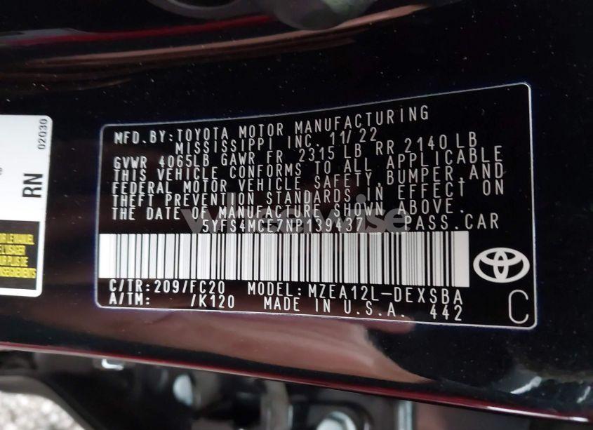 Photo 9 of 2022 Toyota Corolla SE (VIN 5YFS4MCE7NP139437)