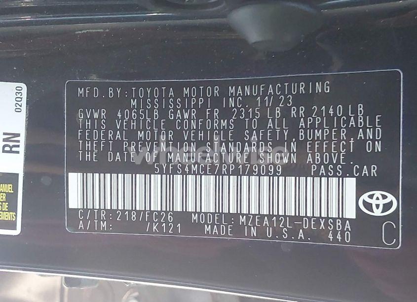 Photo 9 of 2024 Toyota Corolla SE (VIN 5YFS4MCE7RP179099)