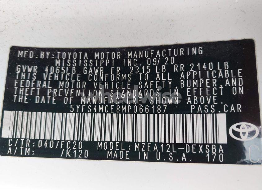 Photo 9 of 2021 Toyota Corolla SE (VIN 5YFS4MCE8MP066187)