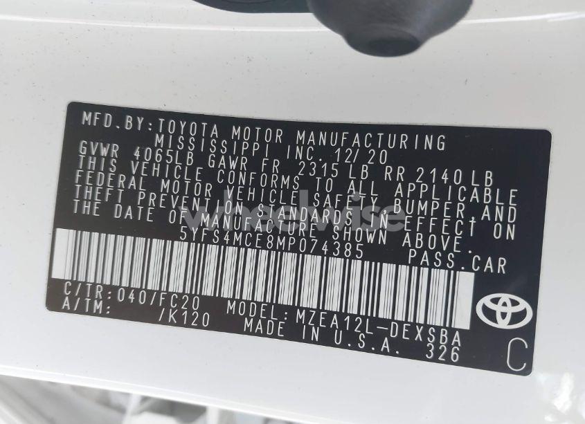 Photo 9 of 2021 Toyota Corolla SE (VIN 5YFS4MCE8MP074385)