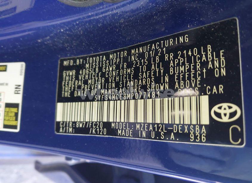 Photo 9 of 2021 Toyota Corolla SE (VIN 5YFS4MCE8MP077481)