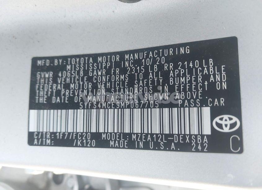 Photo 9 of 2021 Toyota Corolla SE (VIN 5YFS4MCE9MP067705)