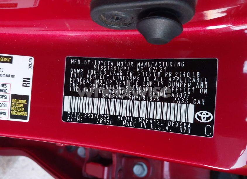 Photo 9 of 2021 Toyota Corolla SE (VIN 5YFS4MCE9MP081829)