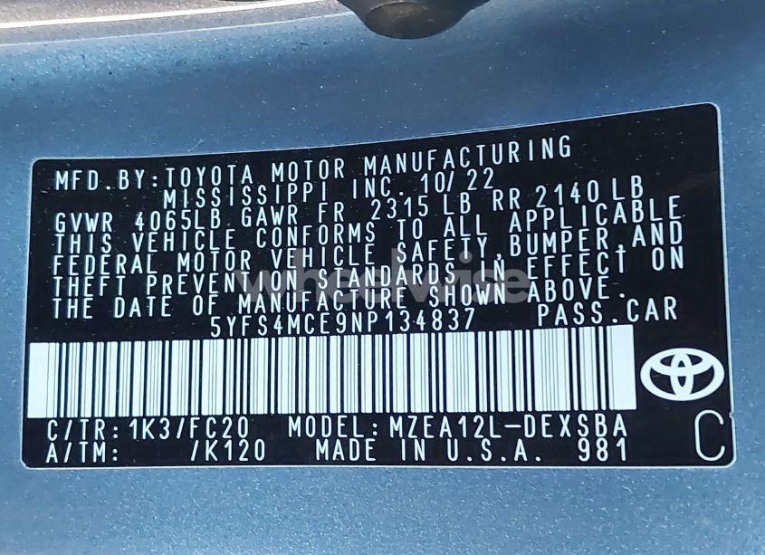 Photo 9 of 2022 Toyota Corolla SE (VIN 5YFS4MCE9NP134837)