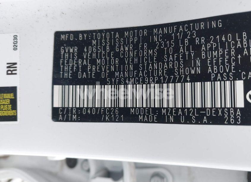 Photo 9 of 2024 Toyota Corolla SE (VIN 5YFS4MCE9RP177774)