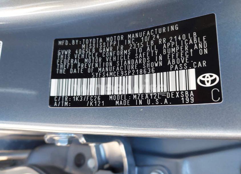 Photo 9 of 2025 Toyota Corolla SE (VIN 5YFS4MCE9SP218636)