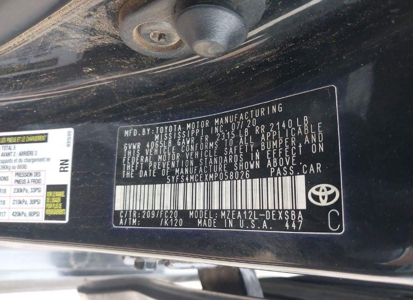 Photo 9 of 2021 Toyota Corolla SE NIGHTSHADE EDITION (VIN 5YFS4MCEXMP058026)