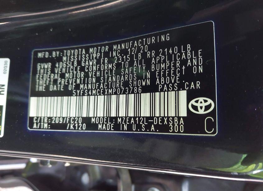 Photo 9 of 2021 Toyota Corolla SE (VIN 5YFS4MCEXMP073786)