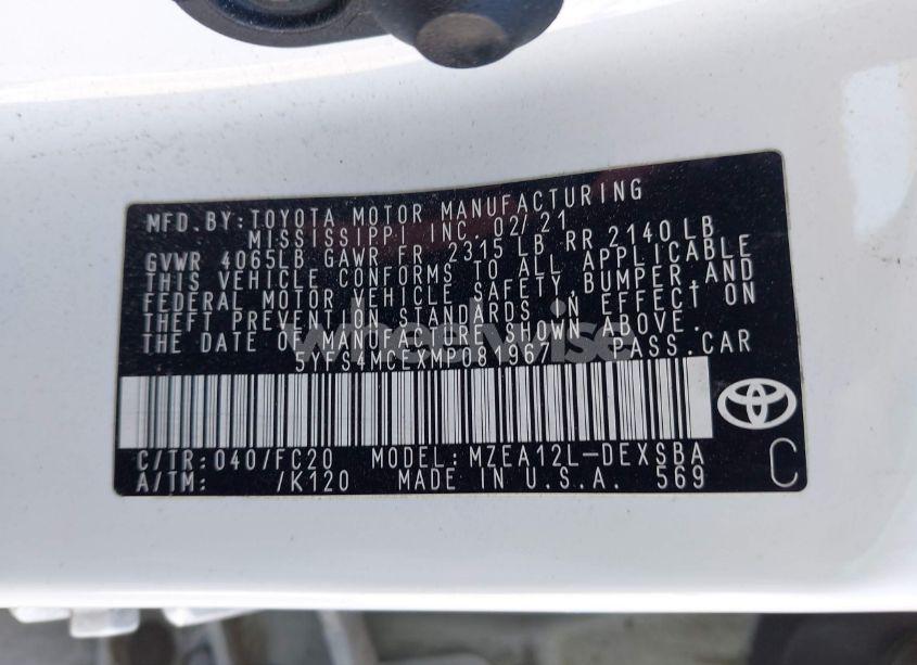 Photo 9 of 2021 Toyota Corolla SE NIGHTSHADE EDITION (VIN 5YFS4MCEXMP081967)