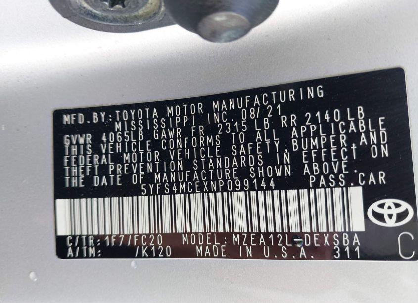 Photo 9 of 2022 Toyota Corolla SE (VIN 5YFS4MCEXNP099144)