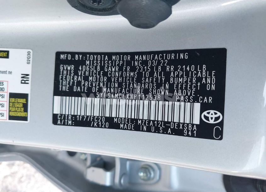 Photo 9 of 2022 Toyota Corolla SE NIGHTSHADE EDITION (VIN 5YFS4MCEXNP112538)