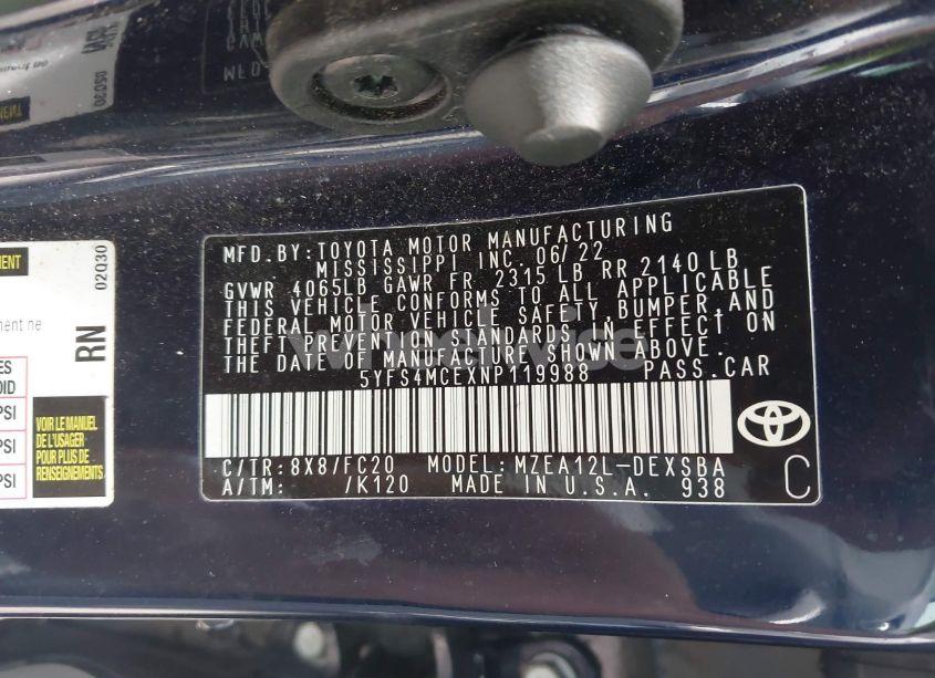 Photo 9 of 2022 Toyota Corolla SE (VIN 5YFS4MCEXNP119988)