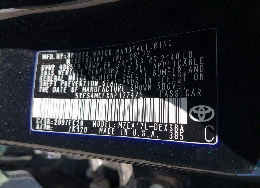 Photo 9 of 2022 Toyota Corolla SE (VIN 5YFS4MCEXNP127475)