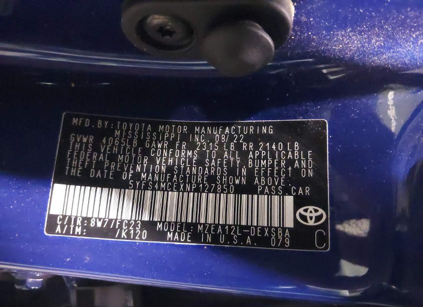 Photo 9 of 2022 Toyota Corolla SE (VIN 5YFS4MCEXNP127850)