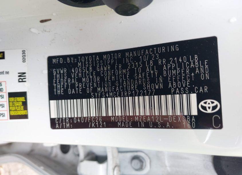 Photo 9 of 2024 Toyota Corolla SE (VIN 5YFS4MCEXRP172177)