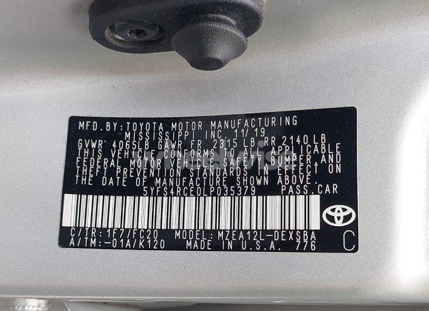 Photo 9 of 2020 Toyota Corolla SE (VIN 5YFS4RCE0LP035379)