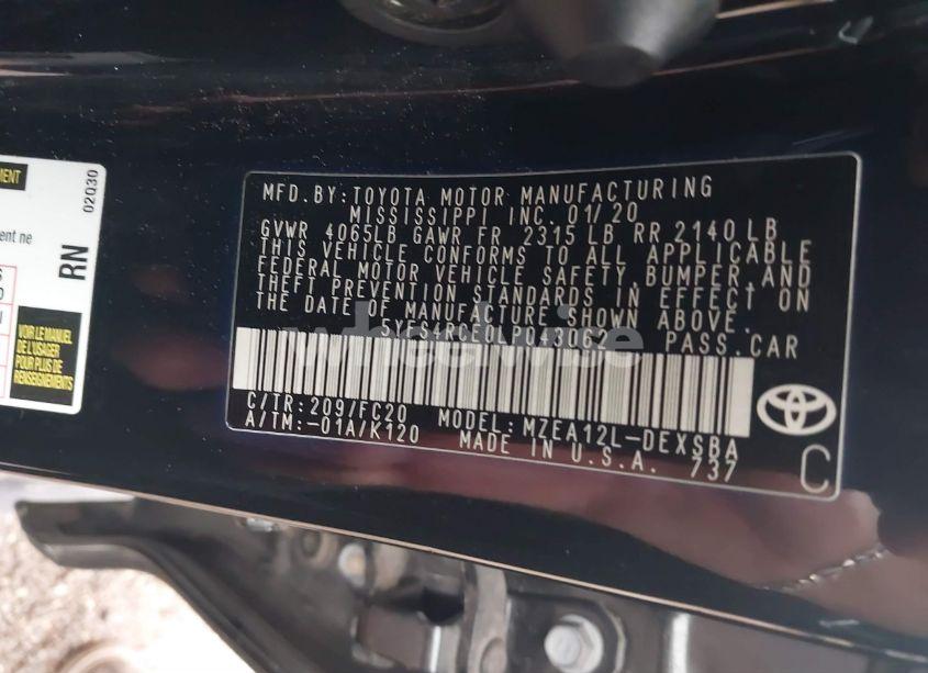 Photo 9 of 2020 Toyota Corolla SE (VIN 5YFS4RCE0LP043062)