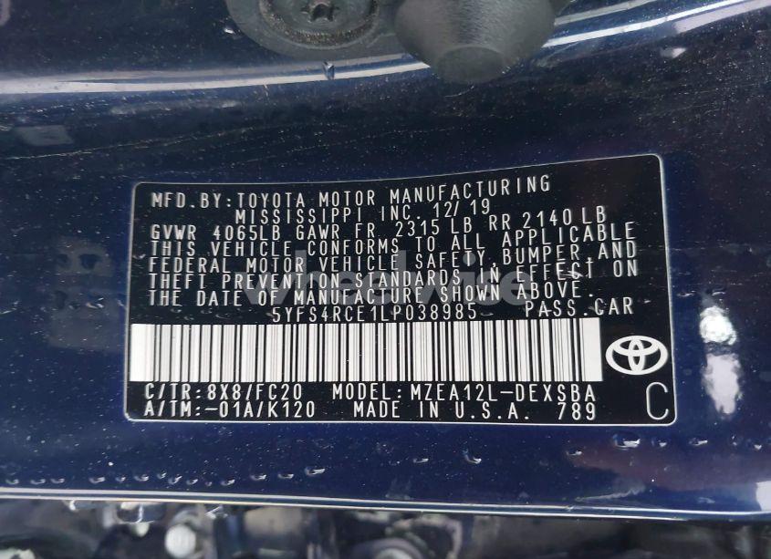 Photo 9 of 2020 Toyota Corolla SE (VIN 5YFS4RCE1LP038985)