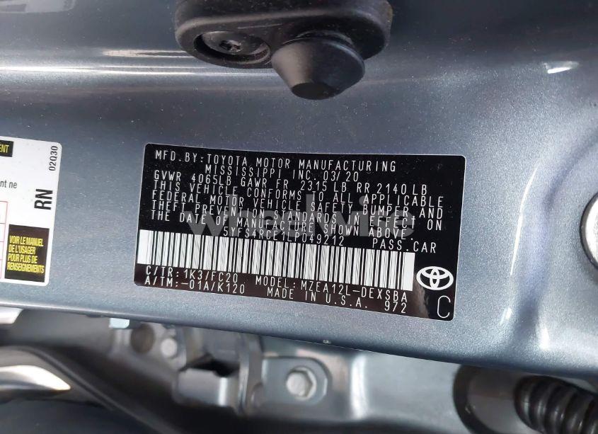 Photo 9 of 2020 Toyota Corolla SE (VIN 5YFS4RCE1LP049212)