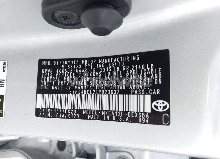 Photo 9 of 2020 Toyota Corolla SE (VIN 5YFS4RCE2LP023637)