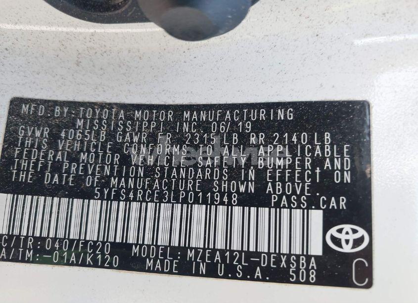 Photo 9 of 2020 Toyota Corolla SE (VIN 5YFS4RCE3LP011948)