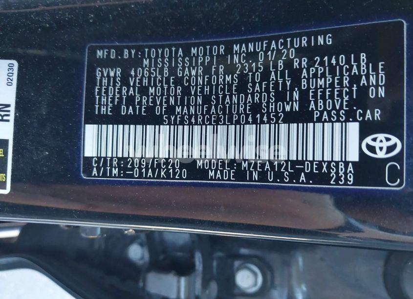 Photo 9 of 2020 Toyota Corolla SE (VIN 5YFS4RCE3LP041452)