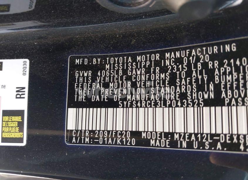 Photo 9 of 2020 Toyota Corolla SE (VIN 5YFS4RCE3LP043525)