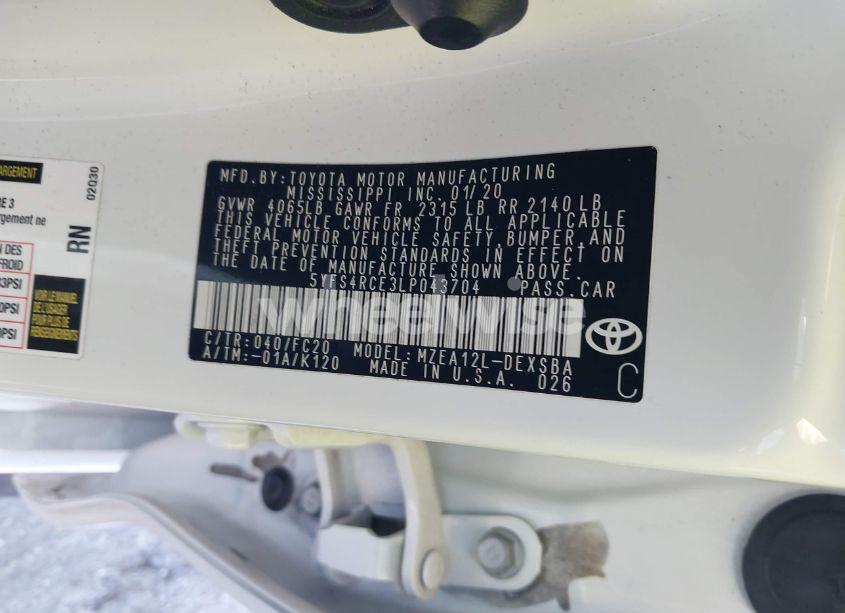 Photo 9 of 2020 Toyota Corolla NIGHTSHADE (VIN 5YFS4RCE3LP043704)