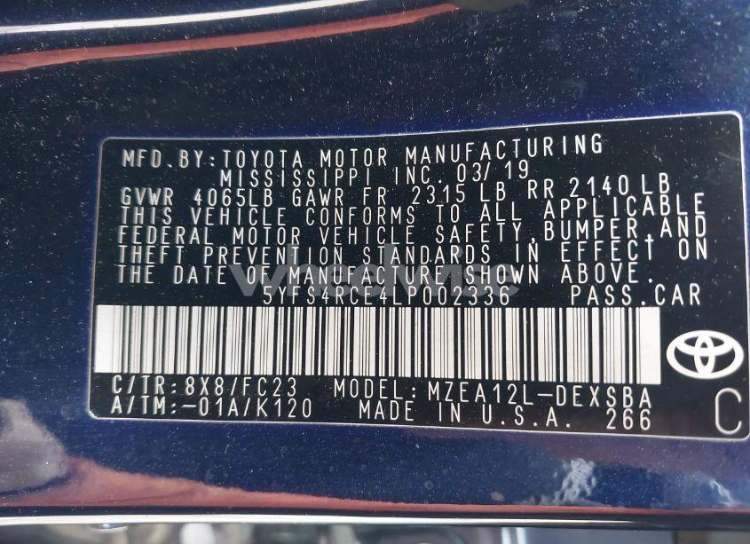 Photo 9 of 2020 Toyota Corolla SE (VIN 5YFS4RCE4LP002336)