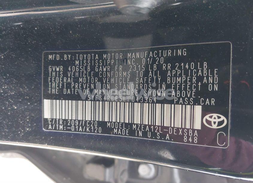 Photo 9 of 2020 Toyota Corolla NIGHTSHADE (VIN 5YFS4RCE5LP043364)