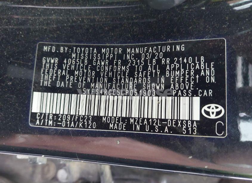 Photo 9 of 2020 Toyota Corolla SE (VIN 5YFS4RCE5LP051903)