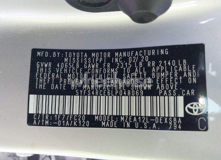 Photo 9 of 2020 Toyota Corolla SE (VIN 5YFS4RCE6LP048069)