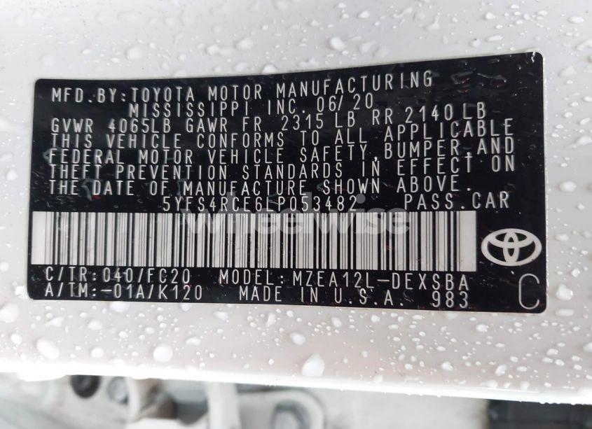 Photo 9 of 2020 Toyota Corolla SE (VIN 5YFS4RCE6LP053482)